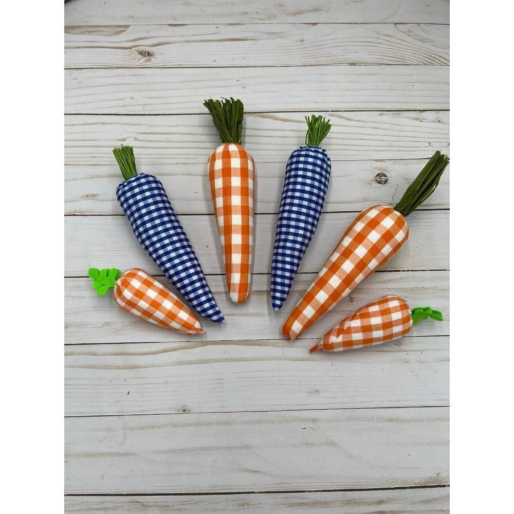 Plaid carrot lot for tiered trays Blue orange buffalo checkered decor